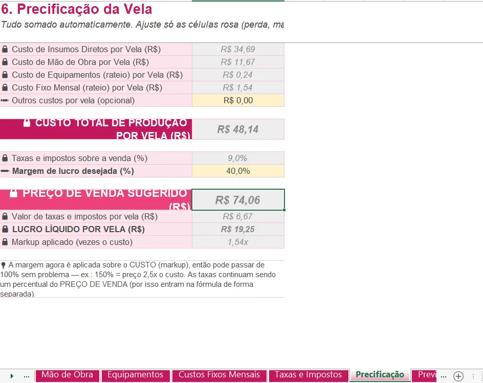 Prévia de Planilha Mágica de Precificação 3